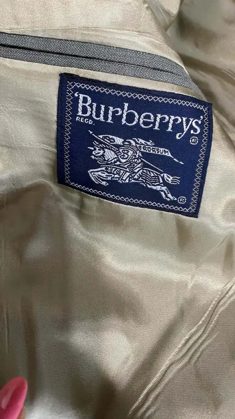 Vintage Burberry Men's Gray Pinstriped Two-Button Blazer Jacket
